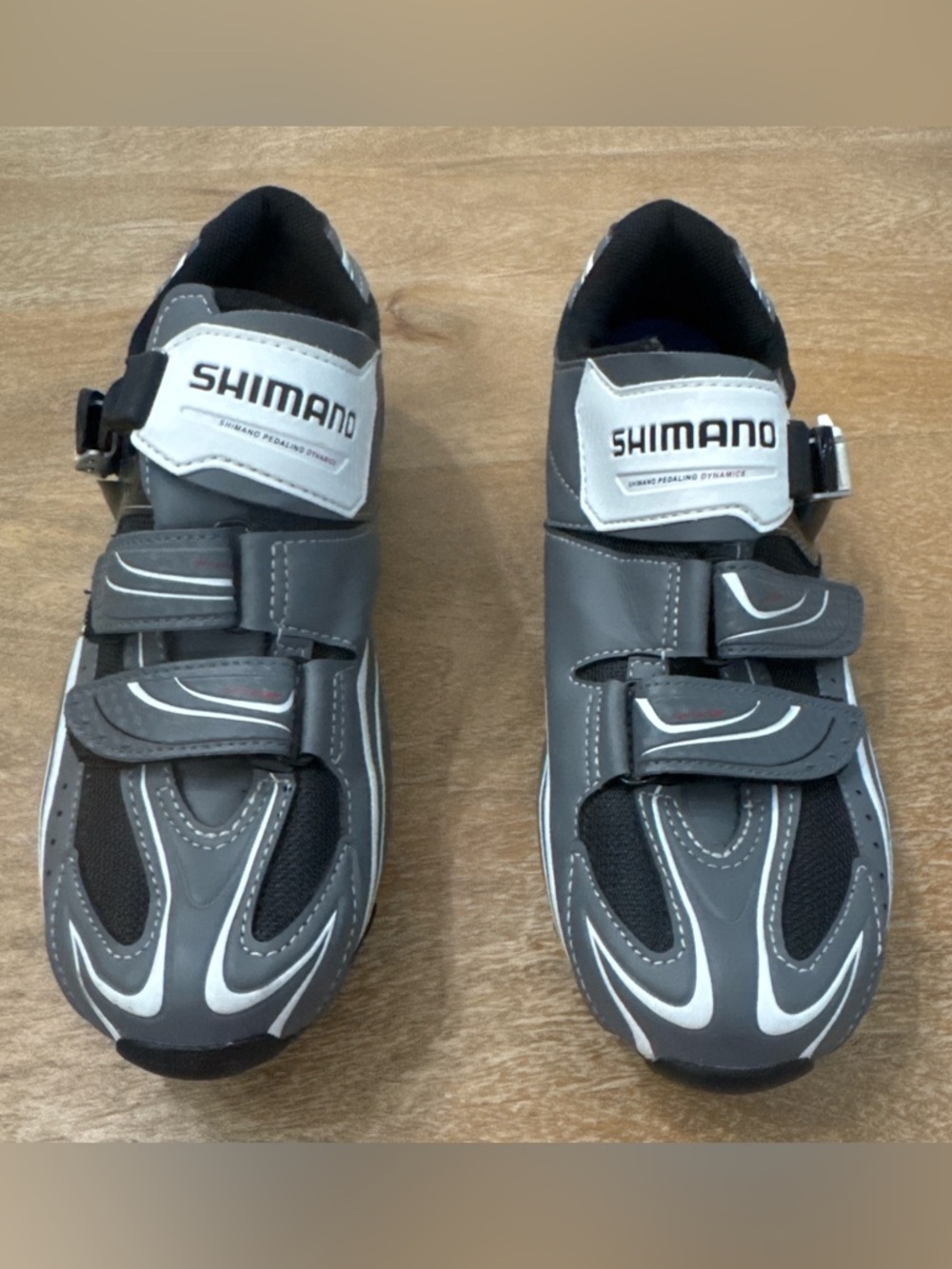 Shimano Men's Gray and White Cycling Shoes with Triple Strap Closure